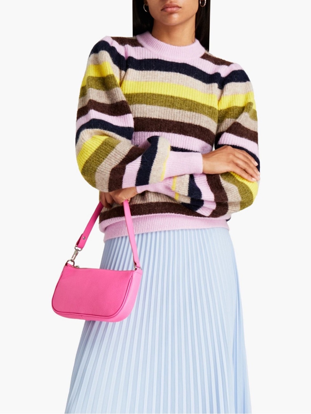GANNI alpaca wool striped crewneck sweater balloon sleeve quirky preppy small
